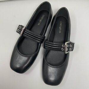 Indigo Black Flats with Double Buckle